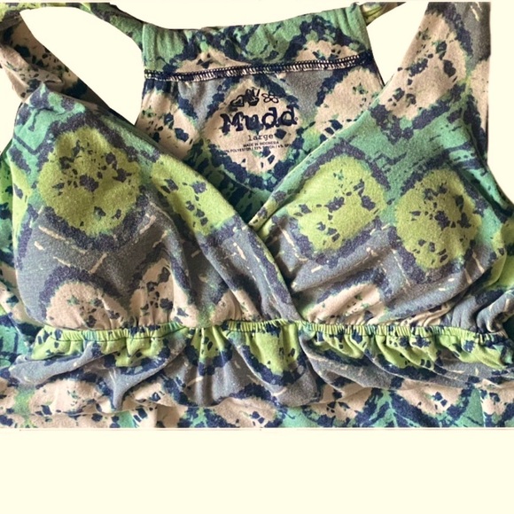 Mudd Maxi Sun Dress Boho Beach V-neck Halter Back Stretch High Waist L Green VTG - Picture 4 of 12